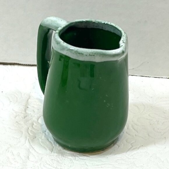VTG '76 Mini Small Tennessee Green Ceramic Pottery Creamer w/White Drip Glaze 3" - Picture 3 of 12